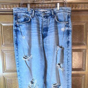 Topman Mens Distressed Light Wash Jeans Button Fly 34x32